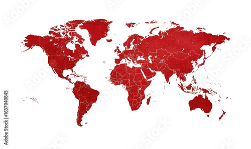 Red world map, detailed borderlines, scattered points