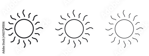 Sun icon logo black pictogram set. Graphic simple vector icon