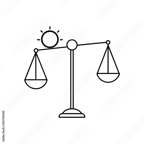 Balance scale with sun on transparent background