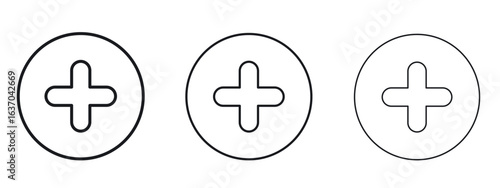 Plus icon logo black pictogram set. Graphic simple vector icon