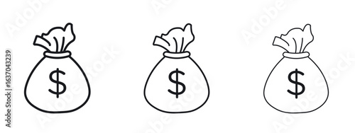 Money bag icon logo black pictogram set. Graphic simple vector icon