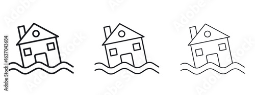 House flood icon logo black pictogram set. Graphic simple vector icon