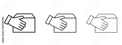 Hand holding box icon logo black pictogram set. Graphic simple vector icon