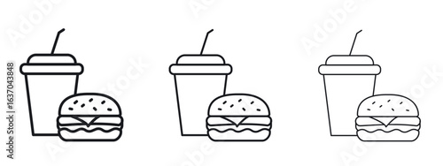 Hamburger soda icon logo black pictogram set. Graphic simple vector icon
