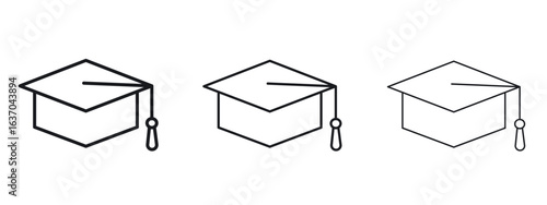 Graduation cap icon logo black pictogram set. Graphic simple vector icon