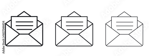 Envelope open icon logo black pictogram set. Graphic simple vector icon