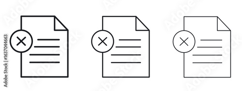 Delete Document icon logo black pictogram set. Graphic simple vector icon