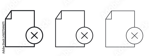 Delete Document icon logo black pictogram set. Graphic simple vector icon