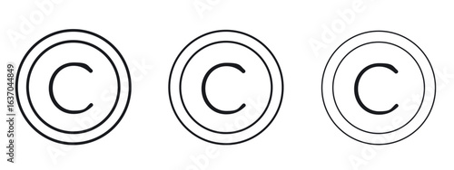 Copyright icon logo black pictogram set. Graphic simple vector icon