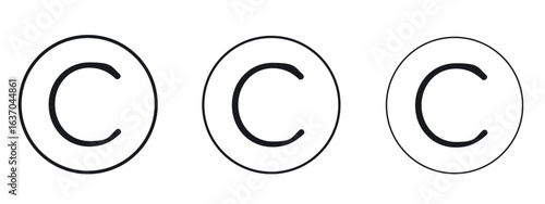 Copyright icon logo black pictogram set. Graphic simple vector icon