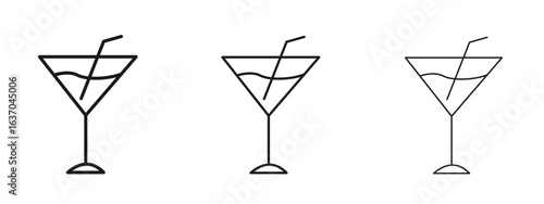 Cocktail icon logo black pictogram set. Graphic simple vector icon