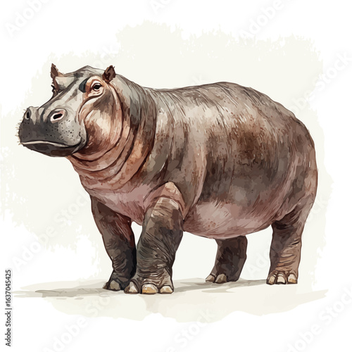 watercolor vector of Hippopotamus, isolated on a white background.