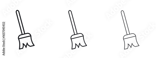 Broom icon logo black pictogram set. Graphic simple vector icon