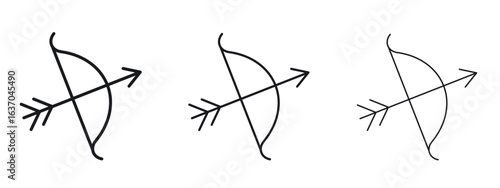 Bow arrow icon logo black pictogram set. Graphic simple vector icon