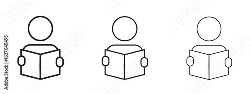 Book open reader icon logo black pictogram set. Graphic simple vector icon