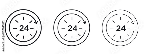 24 Hrs icon logo black pictogram set. Graphic simple vector icon