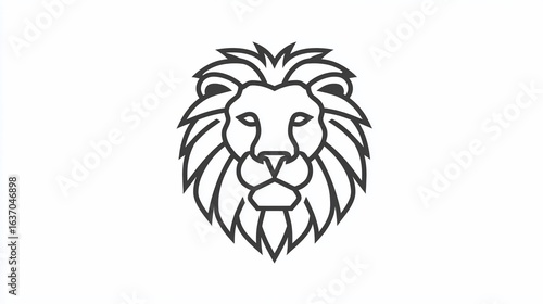 Simple, elegant line drawing of a lion's head facing forward, set on white