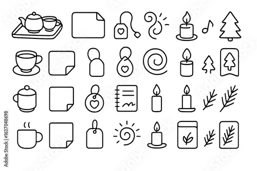 Creative doodles showcasing various cozy and festive elements for winter celebrations and warm gatherings