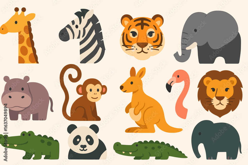Obraz premium Animal icon set: diverse flat creatures collection for websites and apps