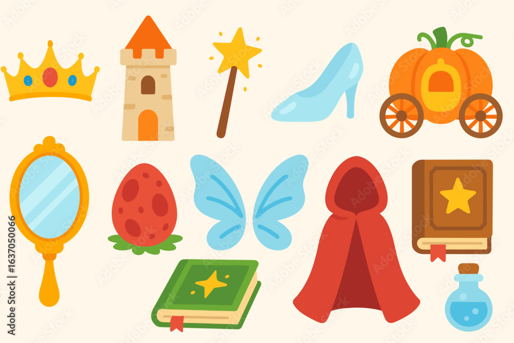Naklejka premium Fairy tale, magic flat icon set. enchanted, fantasy, story icons flat collection