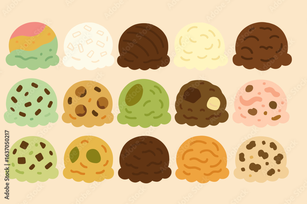 Fototapeta premium Ice cream flat icon set. dessert, sweet treats, frozen food vector icons collection