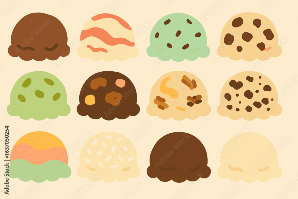 Fototapeta premium Ice cream, dessert flat icon set. sweet treats, flavor collection in flat style