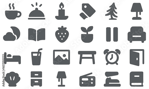Diverse icons representing home and leisure activities arranged in a grid format for easy viewing and inspiration