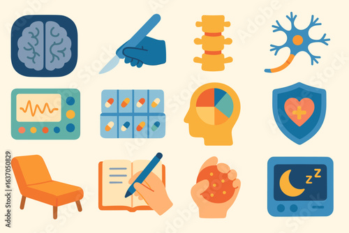 Medical, healthcare flat icon set. brain, surgery, anatomy flat collection