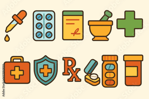 Pharmacy, medicine outline icon set. health, medical tools, prescription symbols collection
