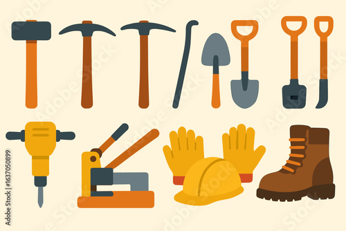 Construction and tools flat icon set. build, repair equipment icons flat collection