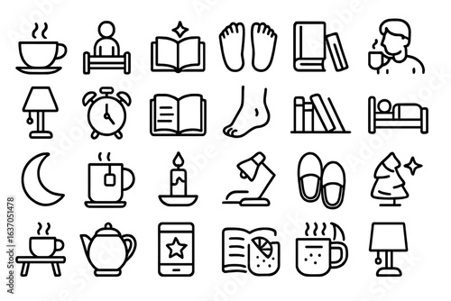 Cozy indoor activities for relaxation during evening hours featuring drinks, books, and comfort items
