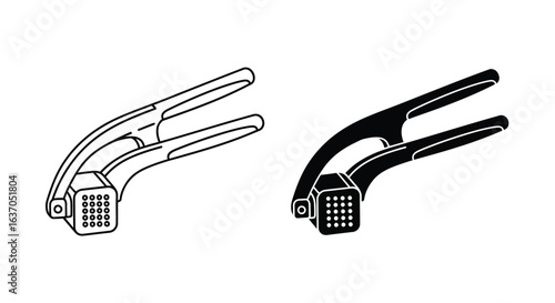 Black and White Illustration of a Garlic Press