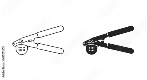 Black and White Illustration of a Garlic Press