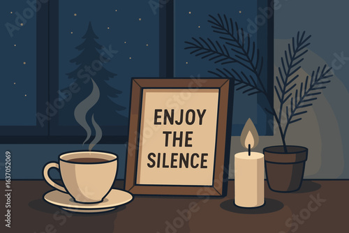 Warm cup of coffee and candlelight create a peaceful evening ambiance in a cozy room