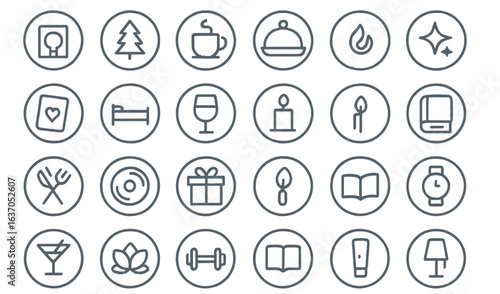 Icon collection representing various daily activities, items, and emotions for creative projects and designs