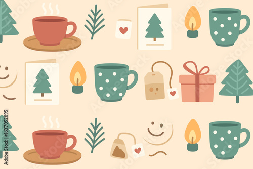 Cozy coffee and holiday decorations create a warm atmosphere for winter festivities