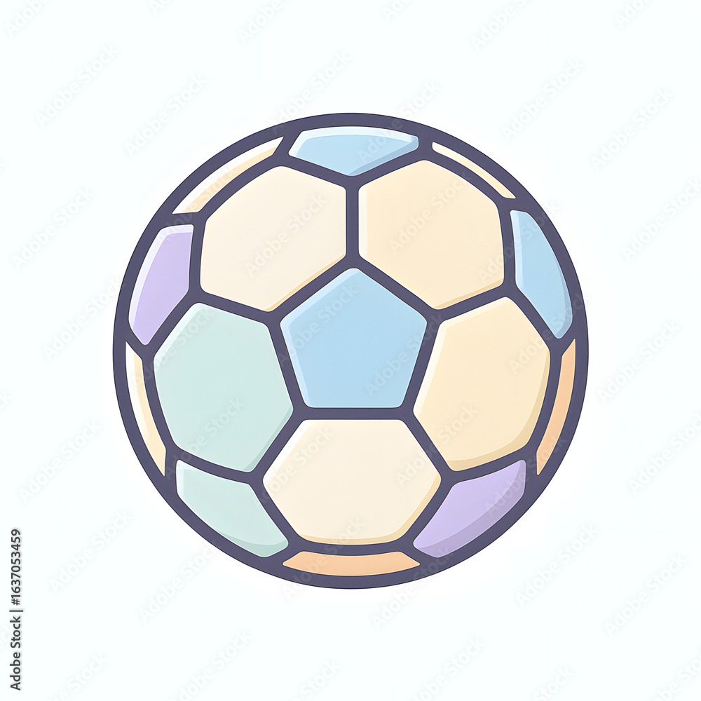 Naklejka premium A stylized soccer ball illustration in soft pastel colors. A simple vector icon for sports, games, and recreational activities.