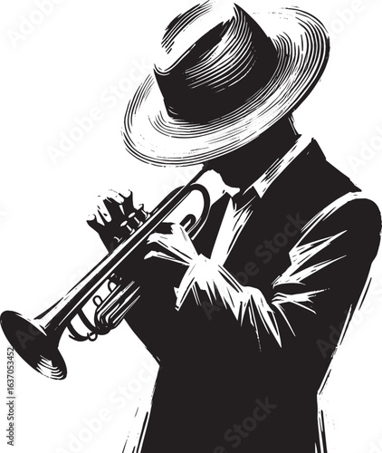 Monochrome symphony: Trumpet player in contemplation before melo