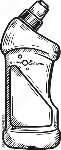 Monochrome Illustration of a Toilet Cleaner Bottle in Woodcut St