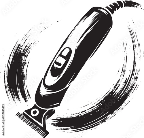 Minimalist hair trimmer illustration with sumi-e style brushstro