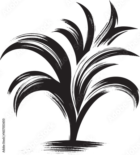 Elegant zz plant brushstroke illustration in sumi-e style, minim
