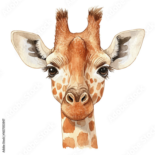 Giraffe, watercolor painting vector, isolated on a white background.