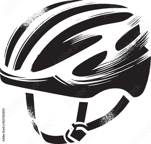 Stylized bicycle helmet icon with ink brush strokes, minimalist