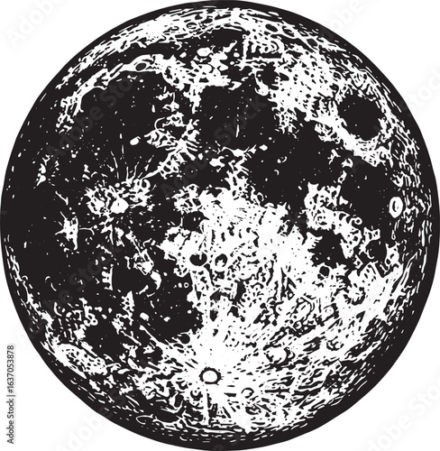 Monochromatic Woodcut Illustration of Waxing Gibbous Phase of th