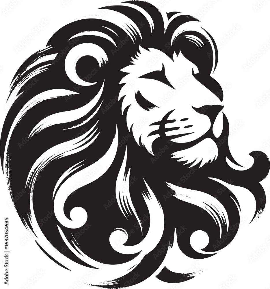 Fototapeta premium Monochromatic lion head illustration conveying majestic strength