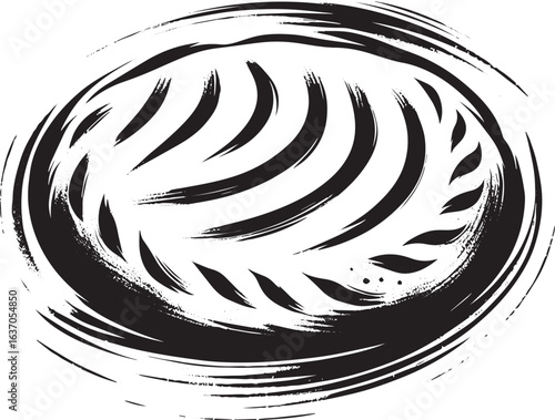 Minimalist Sumi-e Style Illustration of Turkish Pide Bread in Bl