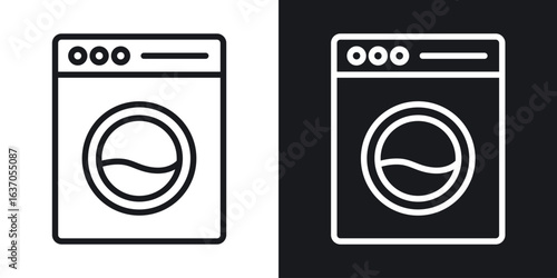 Washing machine icon thin line outline art. Doodle graphics
