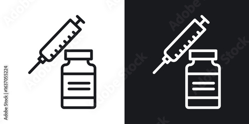 Vaccine vial icon thin line outline art. Doodle graphics