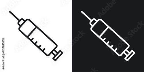 Syringe injection icon thin line outline art. Doodle graphics