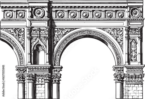Detailed architectural archway engraving showcasing classic desi